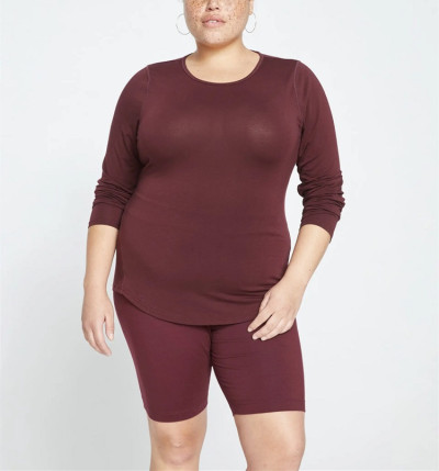 Women Soft Stretch Plus Size Crew Neck Slim Fit Workout Top