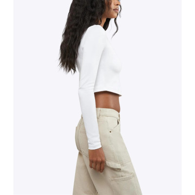 Custom long sleeve cotton t shirts form-fitting cropped crew neck tee