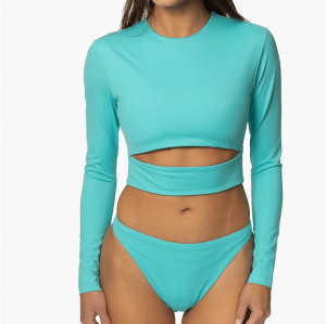 Long sleeve cut out bikini tops custom cropped swimsuit