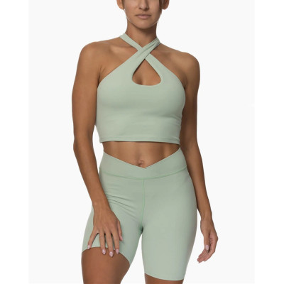 Medium support cross over sports bra front cutout yoga bralette