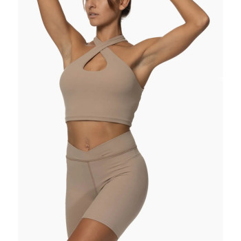 Medium support cross over sports bra front cutout yoga bralette