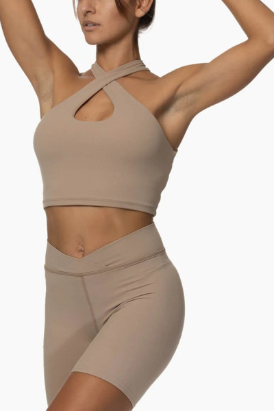 Medium support cross over sports bra front cutout yoga bralette