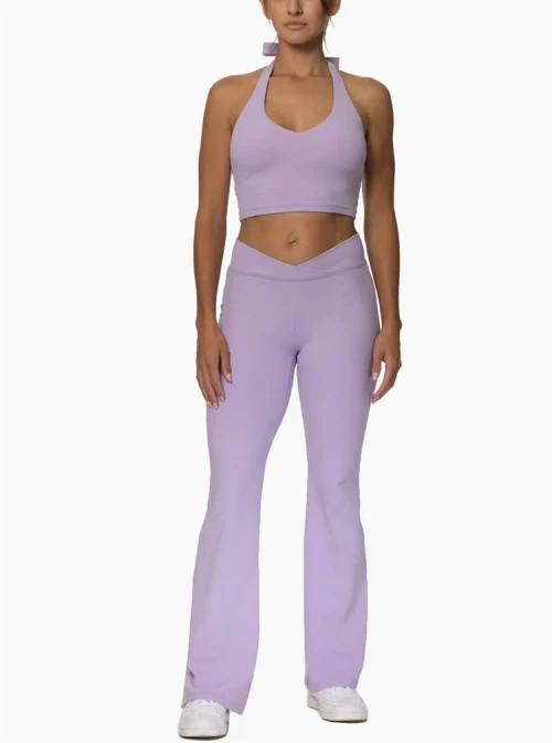 Women's athleisure flared pants cross waist nylon spandex yoga pants
