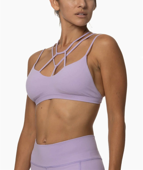 Custom v neck lace sports bra back cross yoga bralette