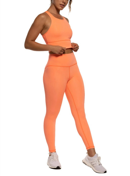 Moisure-wicking 2 pieces yoga sets high impact open back with 7/8 leggings outfits