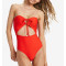 Custom new arrival ribbed bandeau one-piece swimsuit front cut-out swimwear