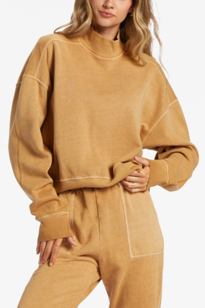 High neck relaxed fit sweatshirts cozy hoodies with ribbed hem
