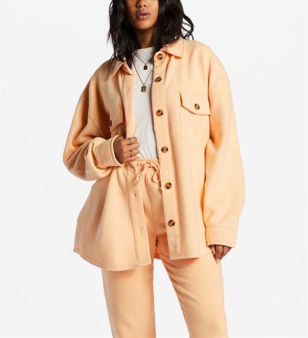 Custom relaxed fit button through jackets cotton blend fleece coat