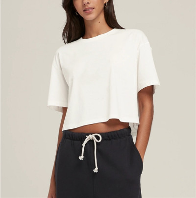 Custom cotton crop tee for ladies crew neck cropped t shirts