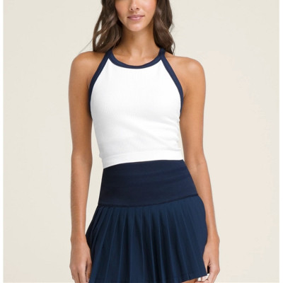 Custom seamless racerback sports bra color block ribbed tank with removable padding