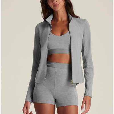 Moisture-wicking soft yoga jackets for women full zipper regular length fitness jackets
