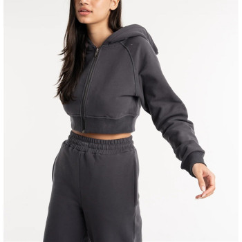 Custom women's zipper hoodies cotton fleece cropped hooded sweatshirts