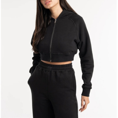 Custom women's zipper hoodies cotton fleece cropped hooded sweatshirts