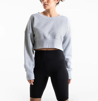 Custom crewneck cropped sweatshirts cotton fleece relaxed fit classic hoodies