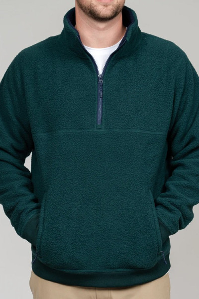 Custom heavy weight half zipper polar fleece sweatshirts for men with kangaroo pockets