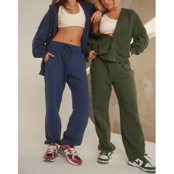 Custom cotton fleece women's trackpants with side pockets oversized running pants for ladies