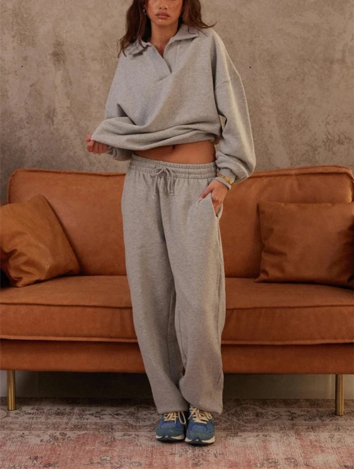 Custom cotton fleece women's trackpants with side pockets oversized running pants for ladies