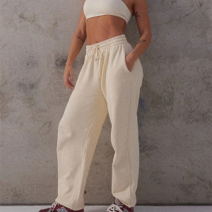 Custom cotton fleece women's trackpants with side pockets oversized running pants for ladies