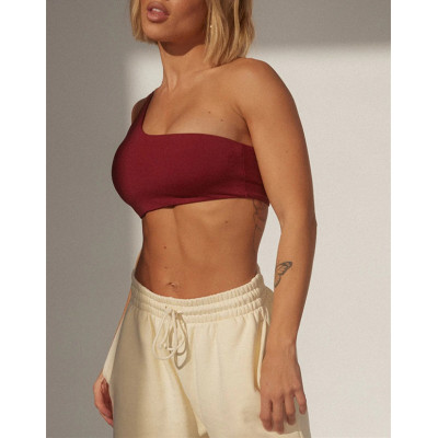 Custom one shoulder asymmetric bra for ladies with removable padding