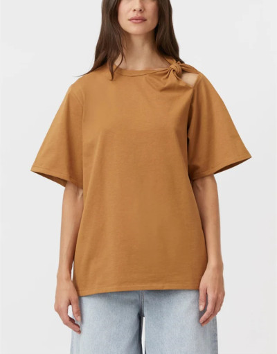 Custom 100% cotton tees for ladies high quality breathable solid color knot design t shirts