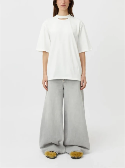 Oversized front cut out cotton crew neck tee relaxed fit women's sports shirts