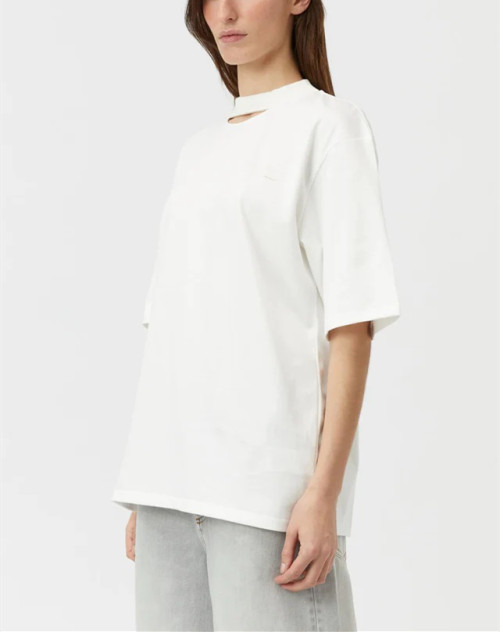 Oversized front cut out cotton crew neck tee relaxed fit women's sports shirts