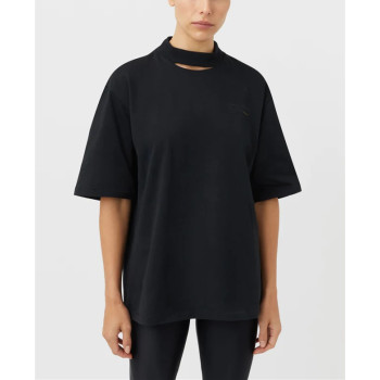 Oversized front cut out cotton crew neck tee relaxed fit women's sports shirts