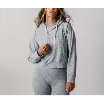 Custom lightweight heather cropped hoodies with drawstring cozy long sleeve hooded sweatshirts