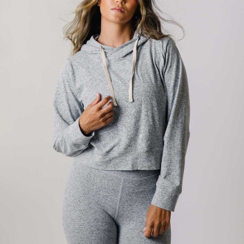 Custom lightweight heather cropped hoodies with drawstring cozy long sleeve hooded sweatshirts