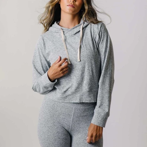 Custom lightweight heather cropped hoodies with drawstring cozy long sleeve hooded sweatshirts