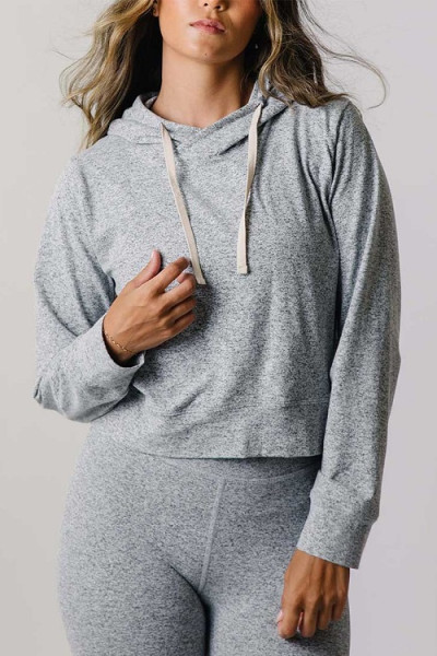Custom lightweight heather cropped hoodies with drawstring cozy long sleeve hooded sweatshirts
