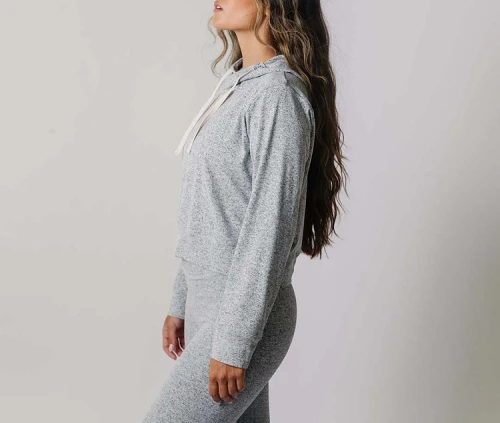 Custom lightweight heather cropped hoodies with drawstring cozy long sleeve hooded sweatshirts
