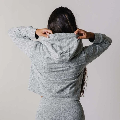 Custom lightweight heather cropped hoodies with drawstring cozy long sleeve hooded sweatshirts