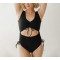 Custom front cut out one piece swimwear with removable paddings side string solid color beachwear