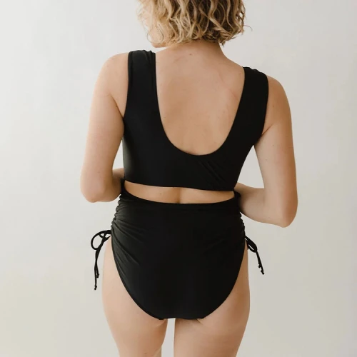Custom front cut out one piece swimwear with removable paddings side string solid color beachwear