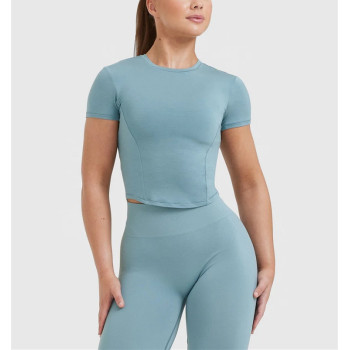 Short sleeve slim fit tees second skin moisture-wicking gym shirts for ladies