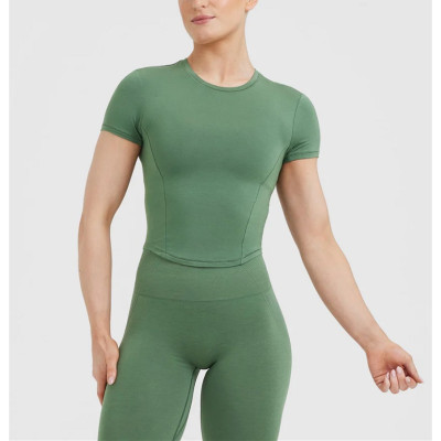 Short sleeve slim fit tees second skin moisture-wicking gym shirts for ladies