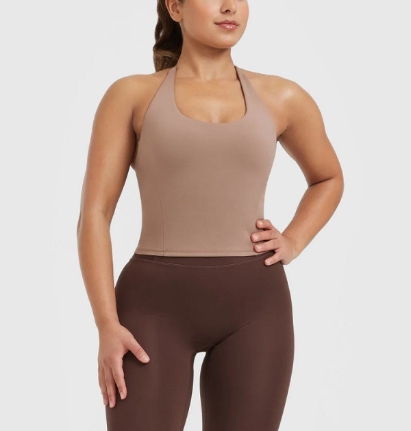 Women's classic halter sports tank with removable padding longline full coverage sports bra
