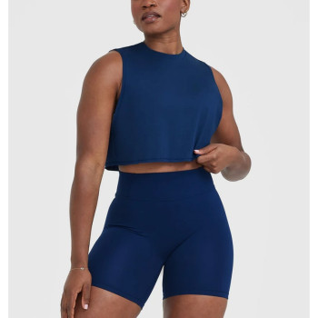 Custom crew neck loose fit cropped tank for ladies lightweight sleeveless shirts