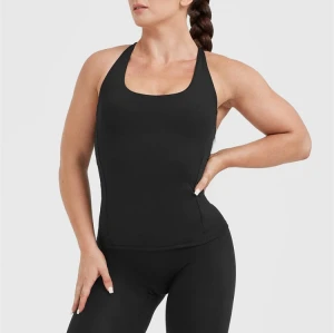 Women's sleeveless slim fit tank top with built in bra square neck yoga top