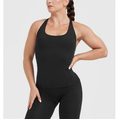 Women's sleeveless slim fit tank top with built in bra square neck yoga top