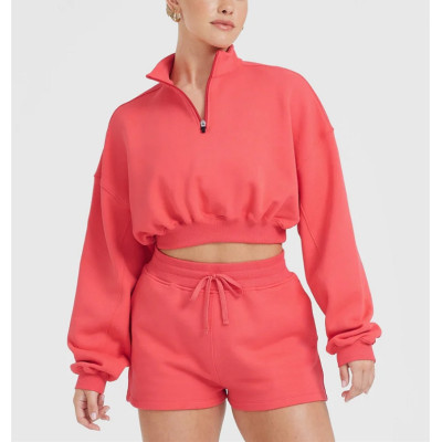 Custom 1/4 zipper crop sweatshirts loose fit athleisure style hoodies for women