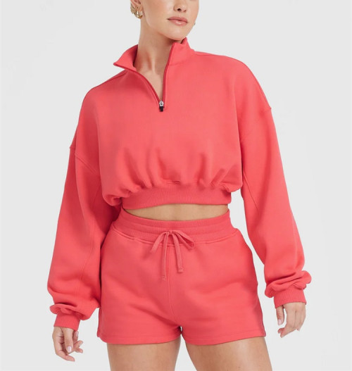 Custom 1/4 zipper crop sweatshirts loose fit athleisure style hoodies for women