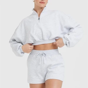 Custom 1/4 zipper crop sweatshirts loose fit athleisure style hoodies for women