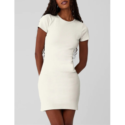 Custom short sleeve athleisure bodycon fit dress high quality ribbed tennis dress