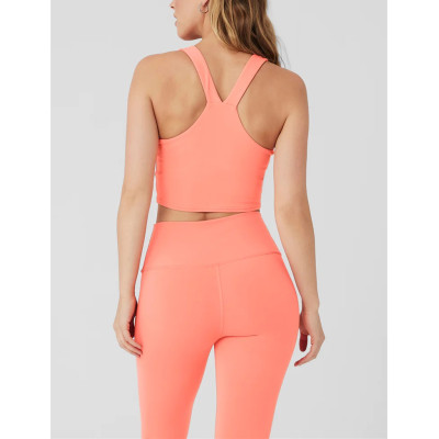 Medium to high compressive v neckline longline sports bra racer back fitness bra