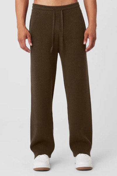 Custom men's straight leg sweatpants ribbed fabric adjustable waist cotton jogger pants