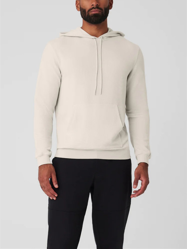 Custom cotton blend waffle hoodie for men with kangaroo pockets men's hooded sweatshirts
