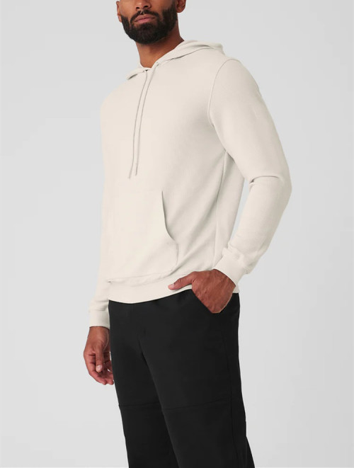 Custom cotton blend waffle hoodie for men with kangaroo pockets men's hooded sweatshirts