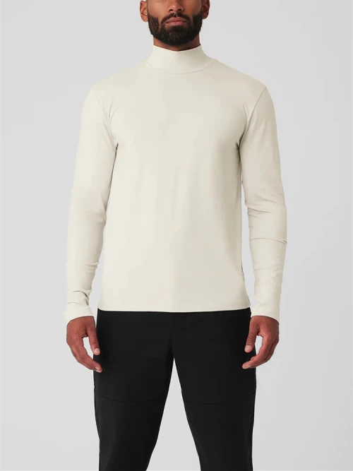 Custom men's long sleeve mock neck performance t shirts classic fit moisture-wicking sports tees
